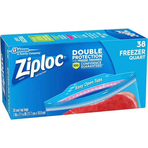 Ziploc Freezer Bags, Quart, 38count