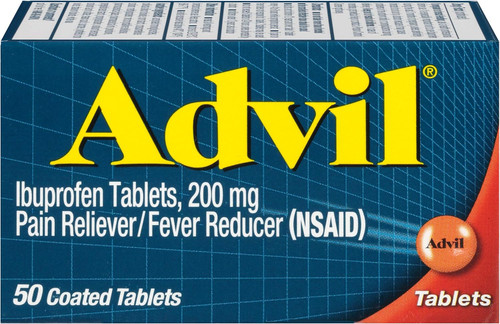 Advil Pain Reliever and Fever Reducer, Ibuprofen 200mg for Pain Relief, 50 Tablets