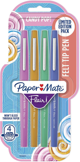 Paper Mate Flair Felt Tip Pens, Medium Point, Limited Edition Candy Pop Pack, 4 Pack