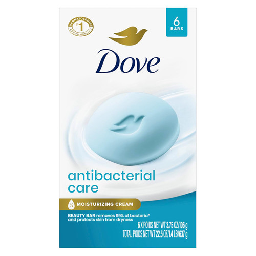 Dove Beauty Bar Antibacterial, 6count, 3.7oz