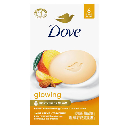 Dove Beauty Bar Soap Glowing Mango, 6count, 3.75oz