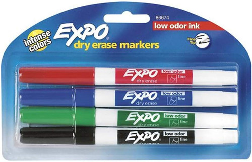 Expo Low-Odor Markers, Fine Point, Assorted Colors, 4count