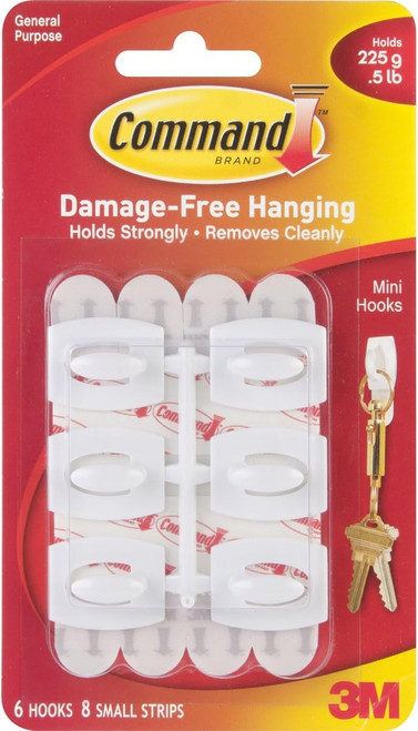 Command Mini Hooks White, 6count