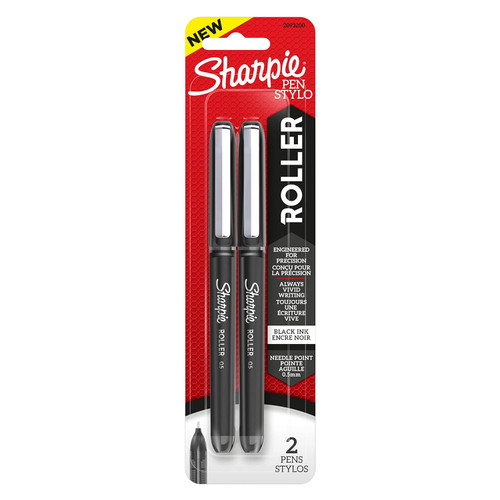 Sharpie Rollerball Pen Retractable, Black, 2count