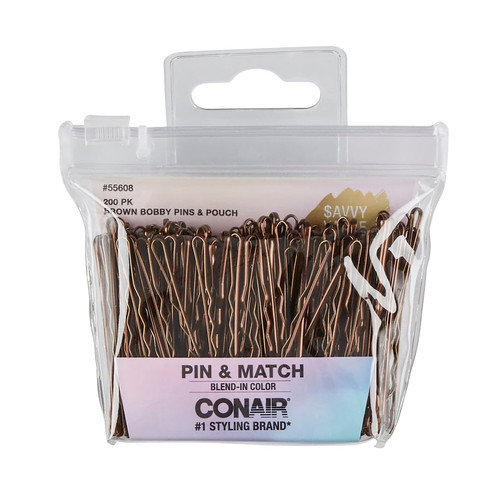 Conair Pin & Match Bobby Pins With Pouch, Brown, 200count
