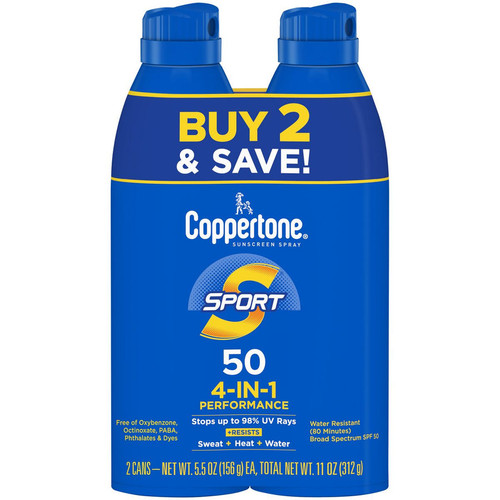Coppertone Sport Sunscreen Spray, SPF 50, 5.5 Oz, Twinpack