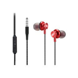Brooklyn Audio Premium Angled Metal Corded Ear Buds With Microphone Red
