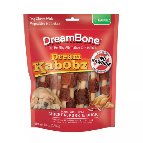 DreamBone Rawhide Free Dog Treat Dream Kabobz with Real Chicken Beef and Pork, 18 count
