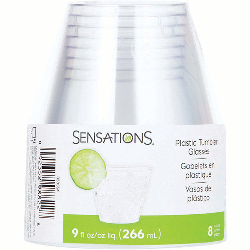 SENSATIONS Plastic Tumbler Glasses Clear 8 count, 9 oz