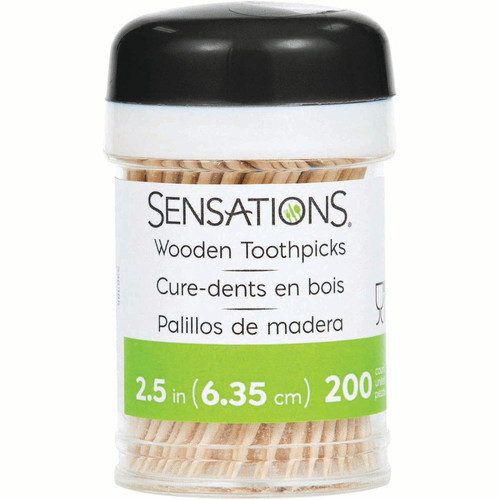 SENSATIONS Natural Wooden Toothpicks 2.5 Inch, 200 count