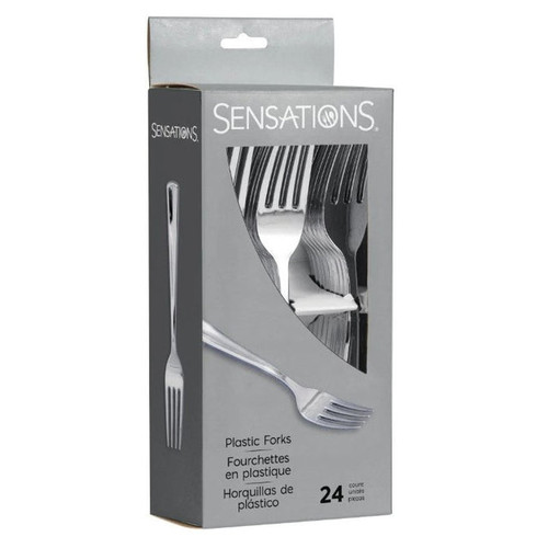 SENSATIONS Plastic Forks Silver, 24 count