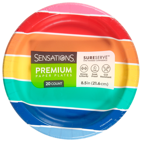 SENSATIONS Premium Paper Dinner Plates Prismatic Party, 20 count