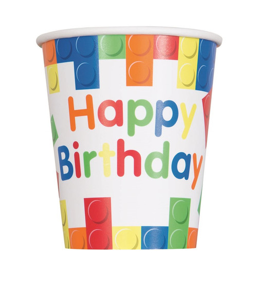 Building Blocks Birthday Paper Cups 8ct, 9oz