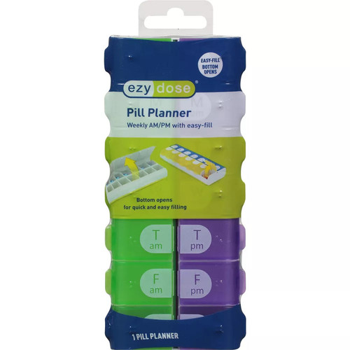ezy dose AM and PM Dual Compartment Pill Organizer and Medication Planner Assorted Colors