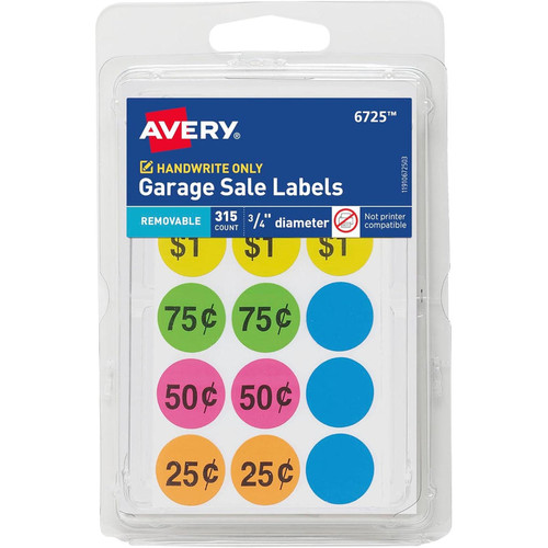 Avery 0.75 Garage Sale Removable Labels Assorted, 315 count
