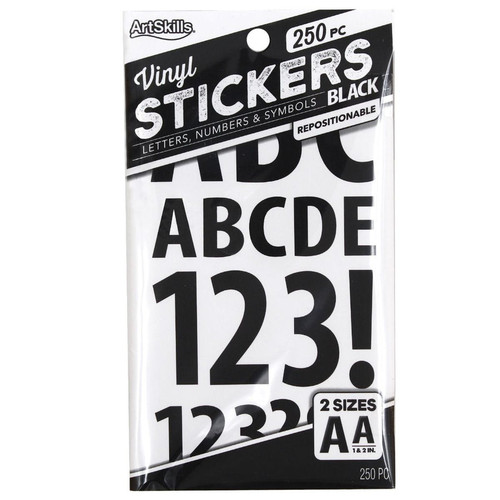 ArtSkills Dual Size Vinyl Poster Letters and Numbers Black, 250 count