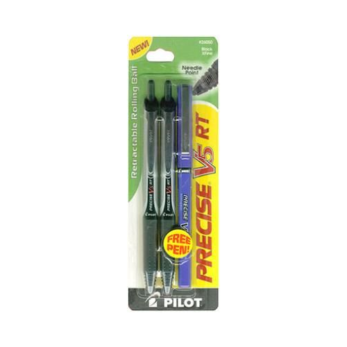 Pilot Precise V5 RT Rolling Ball Pens, Extra Fine Point 0.5mm, Assorted Colors, 3 Count