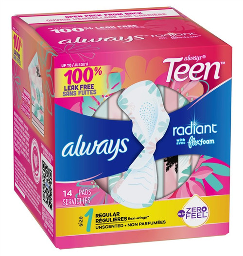 Always Pads Size 1 Teen Radiant 14 Count Regular