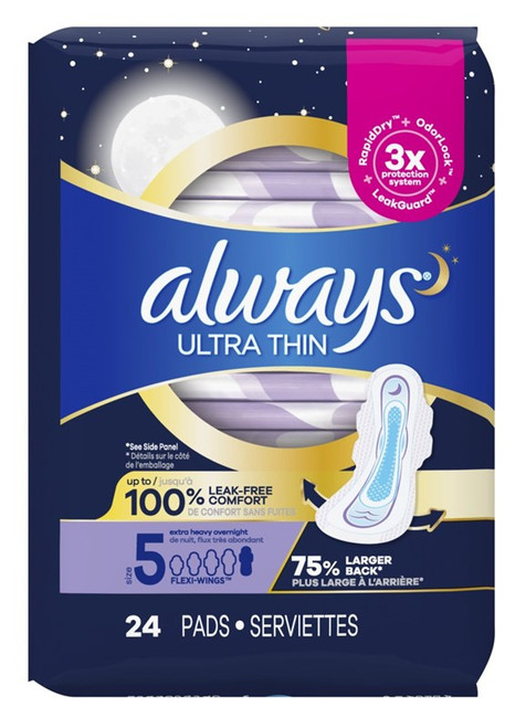 Always Pads Size 5 Ultra Thin 24 Count Extra Heavy Overnight