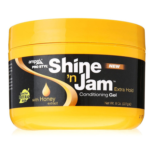 Ampro Shine N Jam Conditioning Gel for Hair, Extra Hold with Honey Extract, Non-Flaking Formula, 8 oz