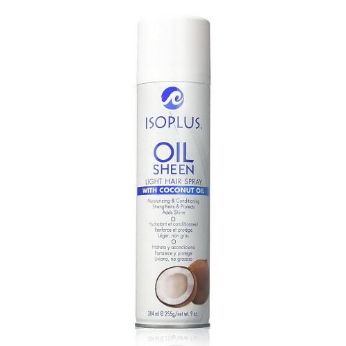 Isoplus Oil Sheen Light Hair Spray with Coconut Oil, Lightweight Shine & Protection, 2 Oz
