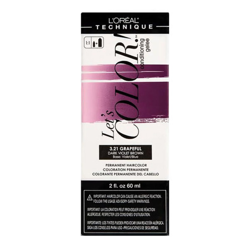 L'Oreal Lets Color 3.21 Grapeful Dark Violet Brown Permanent Haircolor Luxurious Shine, 1 ea