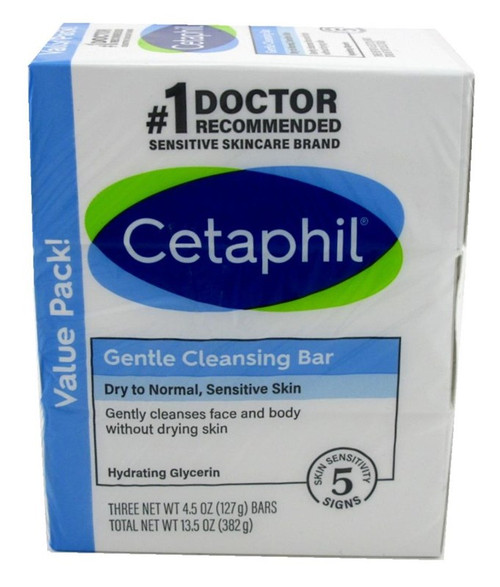 Cetaphil Gentle Cleansing Bar 3 Pack 4.5Oz Value Pack