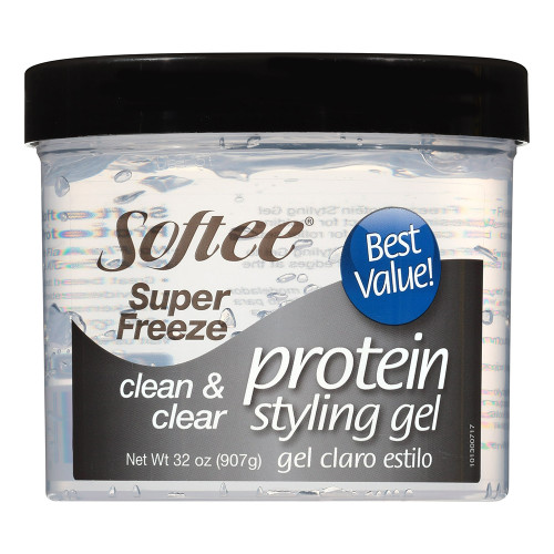 Softee Super Freeze Clean & Clear Protein Styling Gel for Strong Hold, 32 Oz