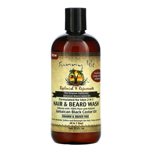 Sunny Isle Jamaican Black Castor Oil 2-in-1 Hair & Beard Wash for Men, 12 Oz