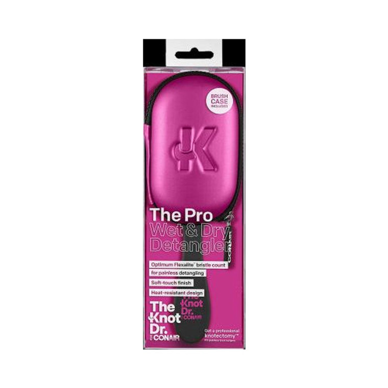 Conair The Knot Dr. Pro Wet & Dry Detangling Hairbrush with Case, Pink, 1 CT
