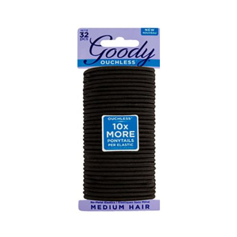 Goody Ouchless 4 mm Black Women's Braided Elastics for Medium Hair, 32 CT