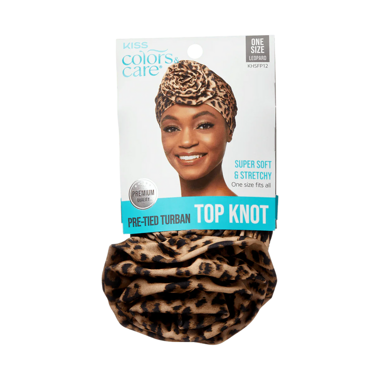 KISS Colors & Care Pre-Tied Top Knot Turban, One Size - Leopard
