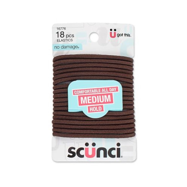 Scünci No Damage Hair Elastics Medium, Brown, 18 CT