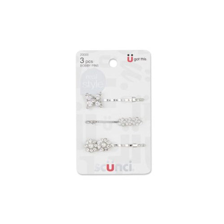 Sc??nci Real Style Rhinestone Studded Bobby Pins Assorted Styles, 3 CT
