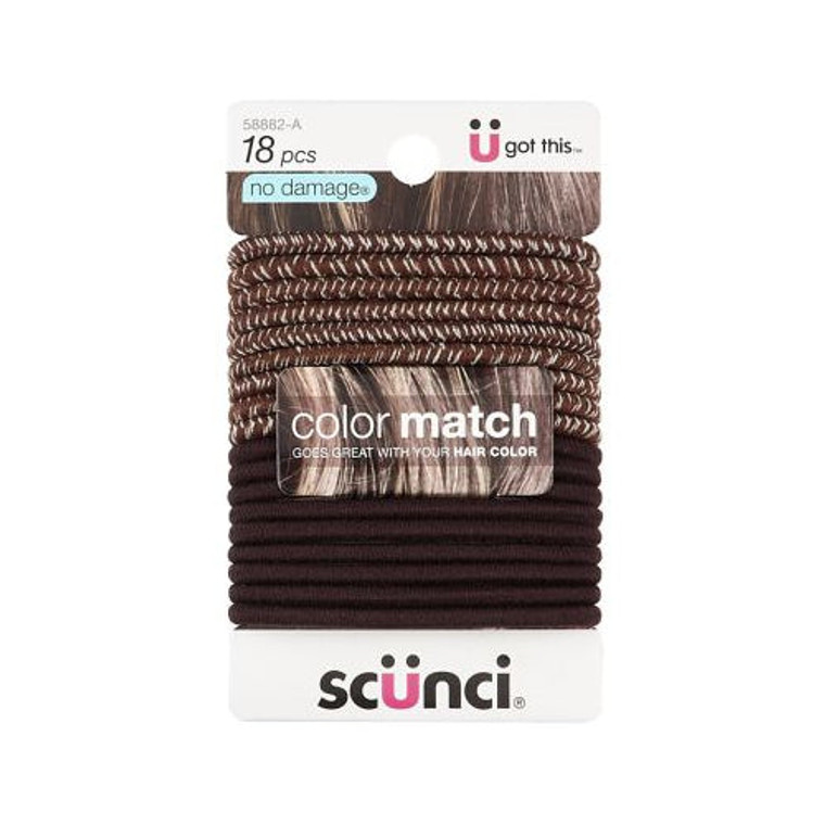 Scünci Color Match No Damage 4mm Elastics Brunette, 18 CT