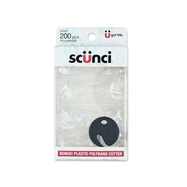 Scunci Clear Mini Poly Bands with Bonus Plastic Polyband Cutter, 200 CT