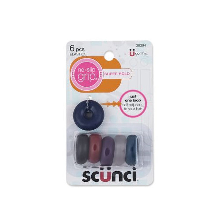 Scünci No-Slip Grip Evolution Super Bandz Hair Elastics, 6 CT