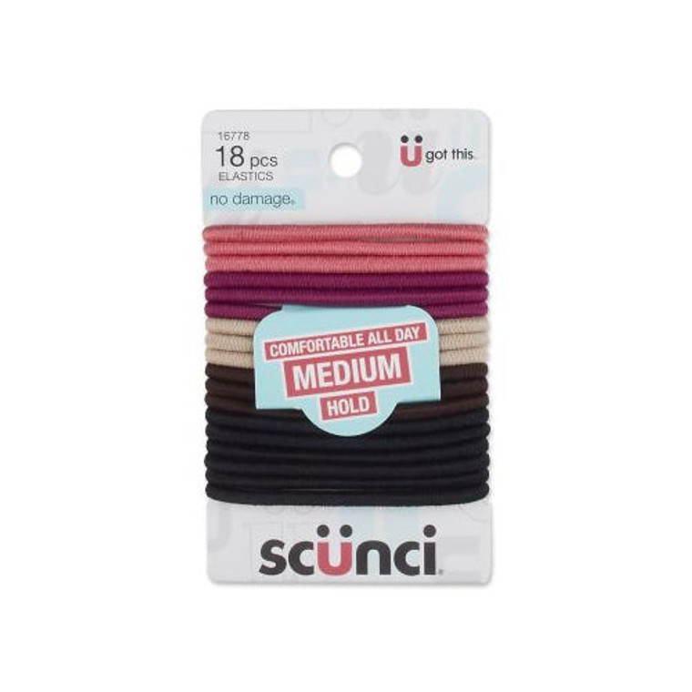 Scünci No Damage Hair Elastics Medium, Natural, Assorted, 18 CT