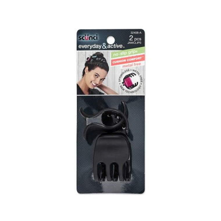 Scunci Everyday & Active Cushion Comfort No Slip Grip Hair Clips, Metal Free, Springless, 2.0 CT