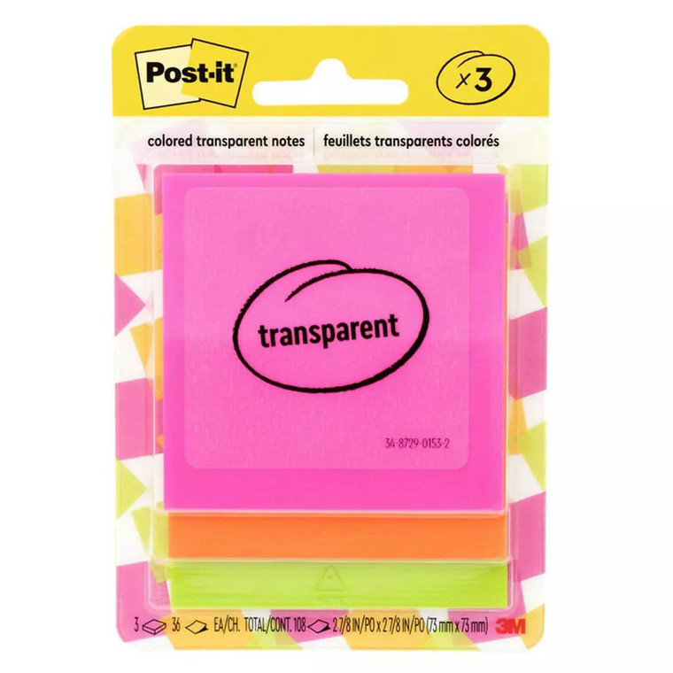 Post-it Transparent Notes, Bright Colors 108 sheets