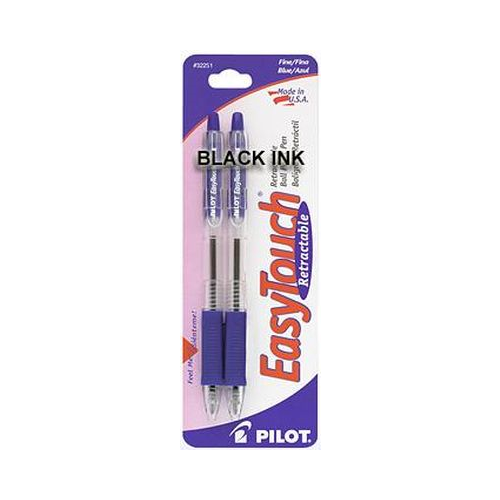 Pilot EasyTouch Retractable Ball Point Pens, Medium Point 1.0 mm, Black, 2 Count