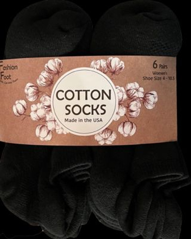 Russell Fashion Foot Women's Cotton Low Cut Tab Sock - Black, 6 pairs