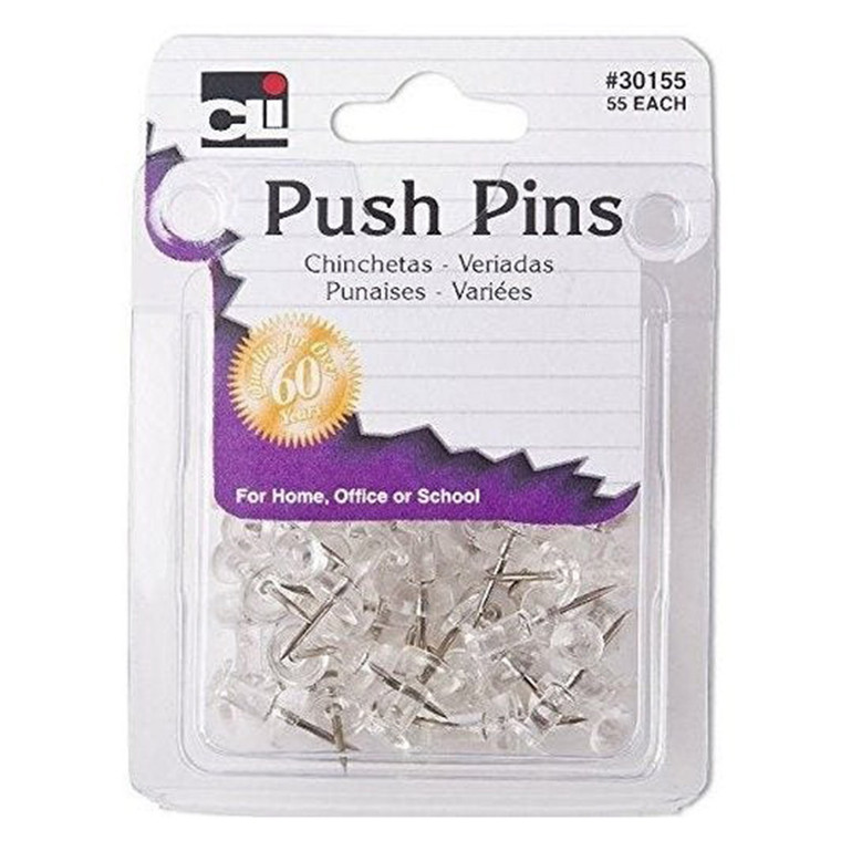 Charles Leonard Inc Clear Push Pins, 55 Ea