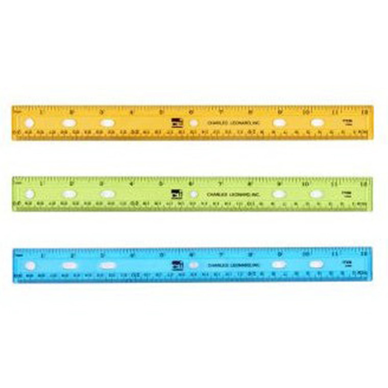 Charles Leonard Inc Plastic Ruler 12 Inch Assorted Colors