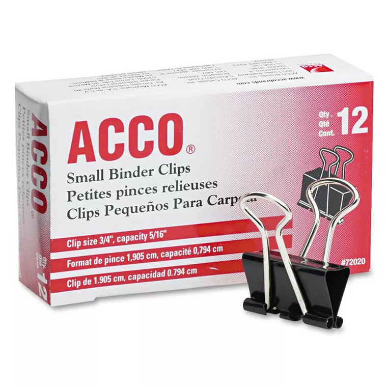 Acco Binder Clips Small Steel Wire Office Supply, 12 Ea