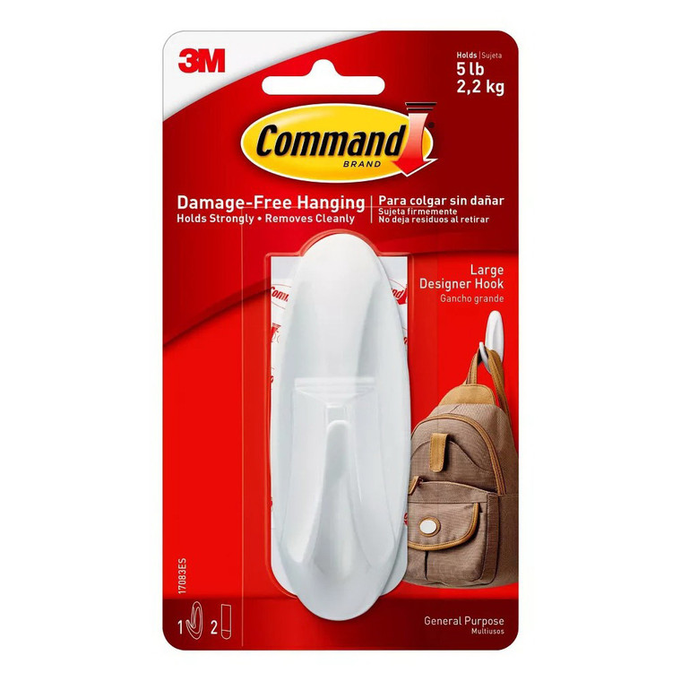 Command Large Designer Hook White Finish, 1 Ea
