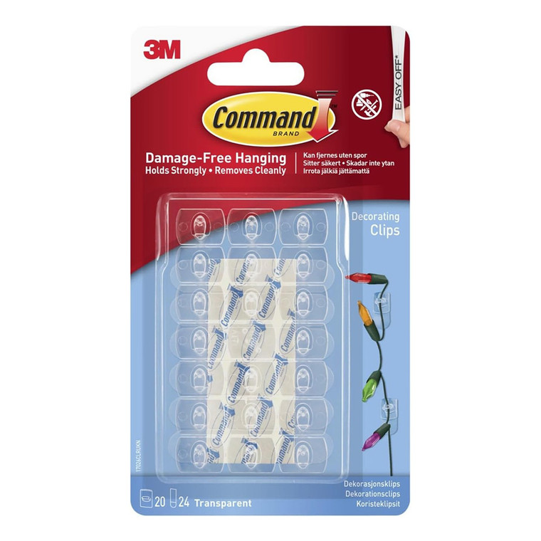 Command Decorating Clips With Adhesive Strips Clear Pack, 20 Ea