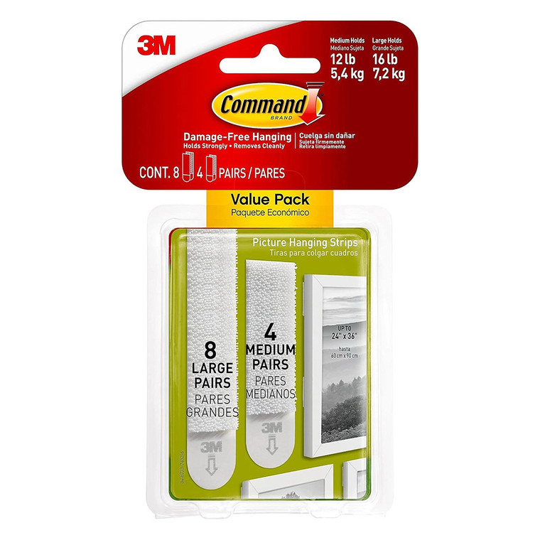 Command Picture Hanging Strip Value Pack Medium And Large Adhesive, 12 Ea