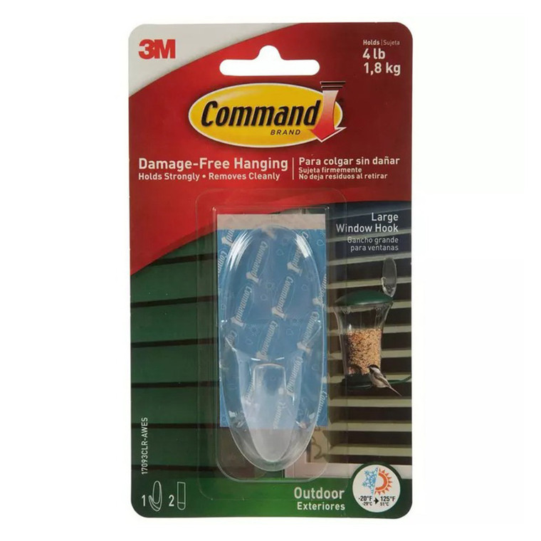 Command Large Outdoor Window Hook Clear Grip, 1 Ea