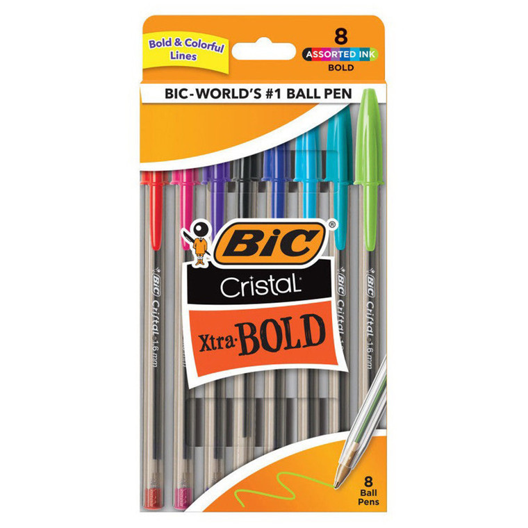 Bic Cristal Xtra Bold Ball Pen Assorted Colors, 8 Ea